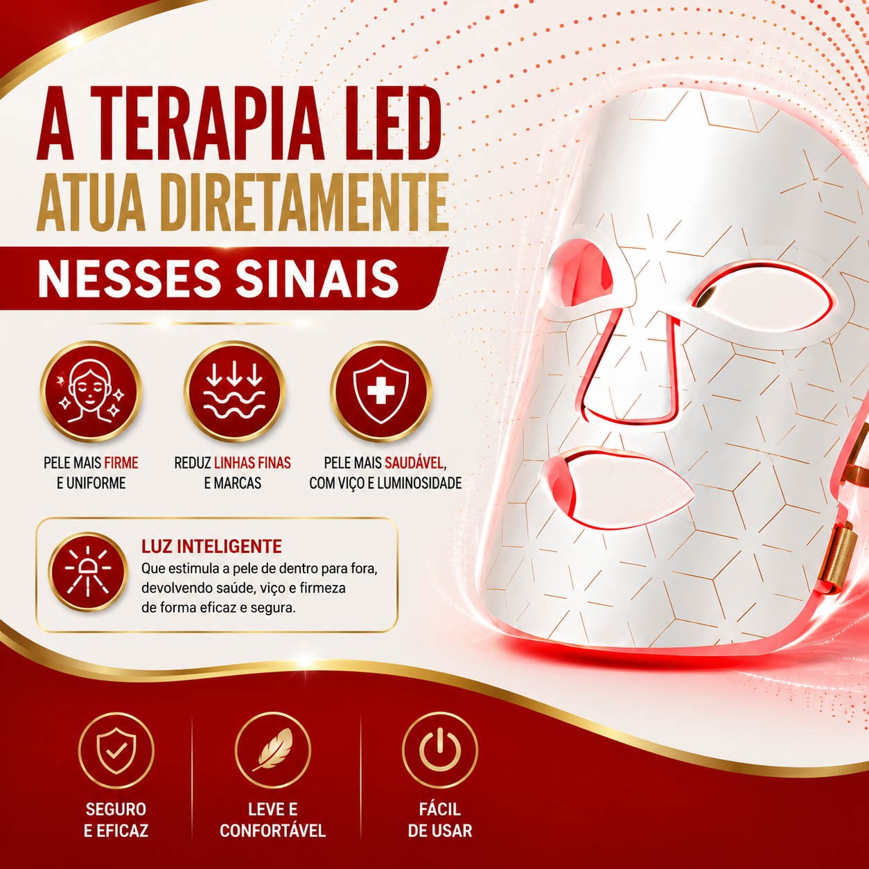 Máscara Facial de Luz LED - DermaLux™