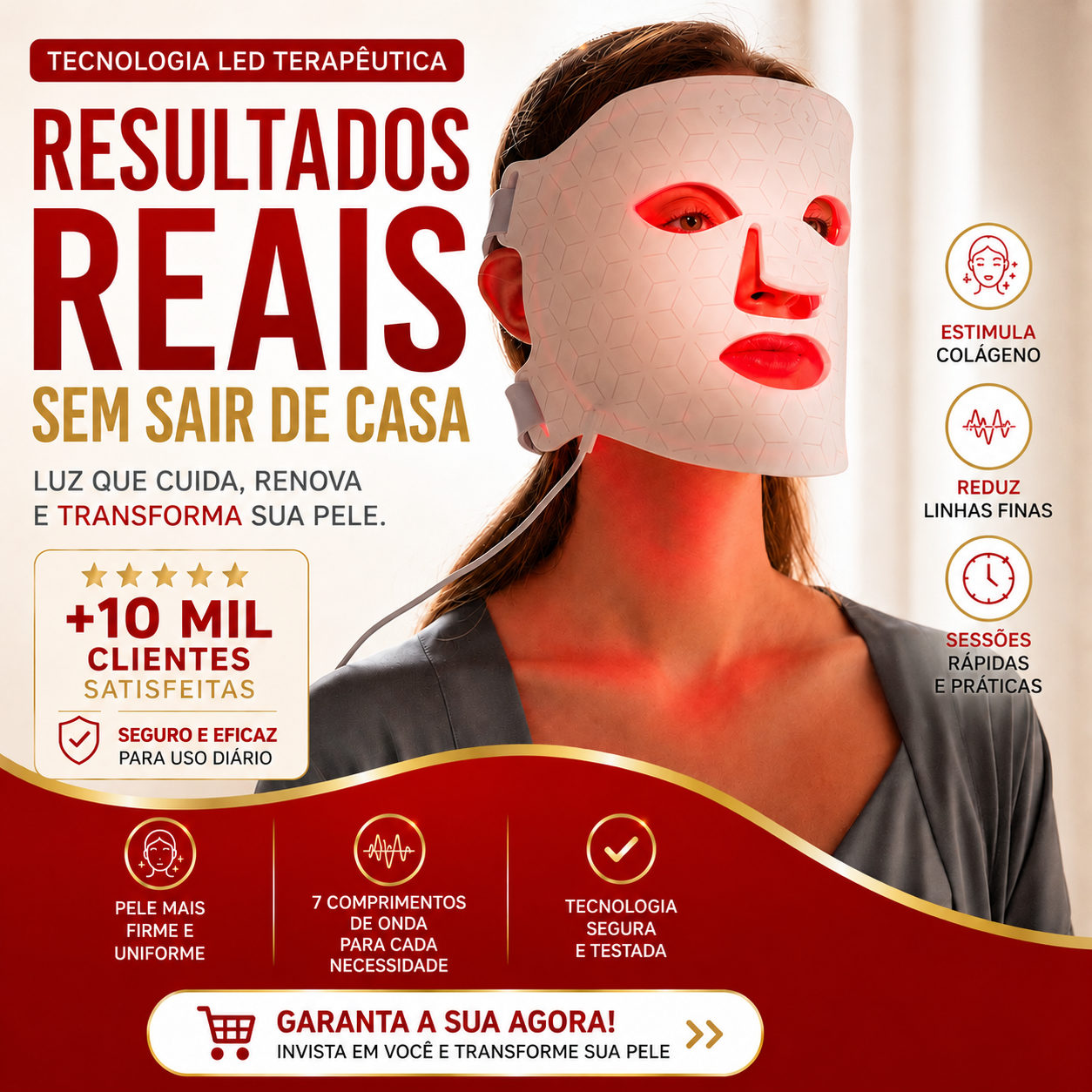 Máscara Facial de Luz LED - DermaLux™