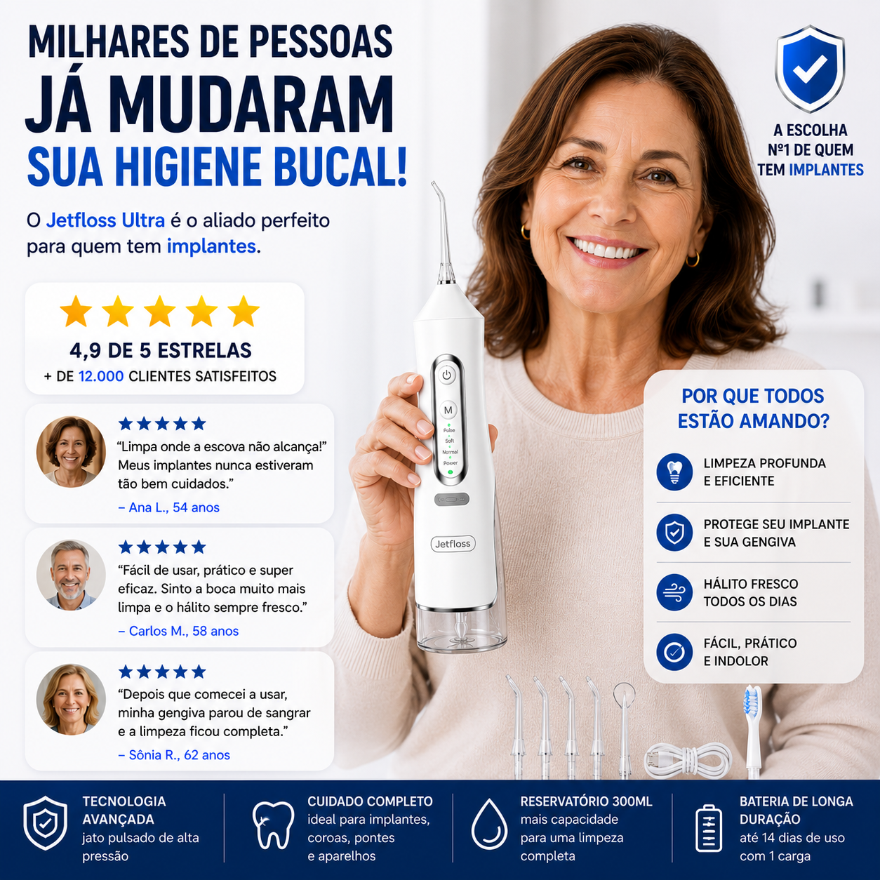 jato de agua para limpeza de dente